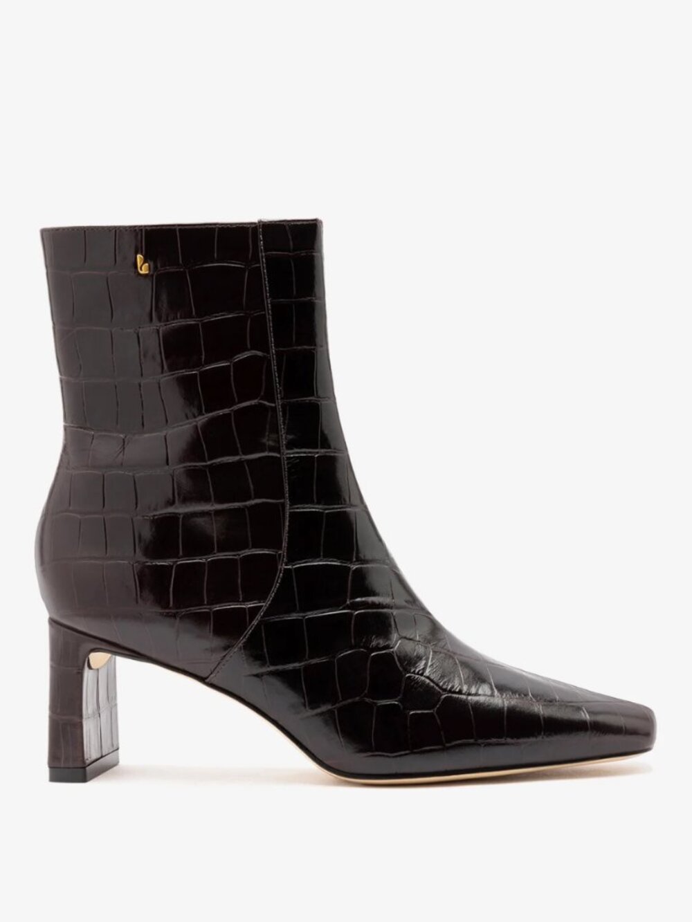 Larroude Alexis Bootie In Dark Croco Embossed Leather